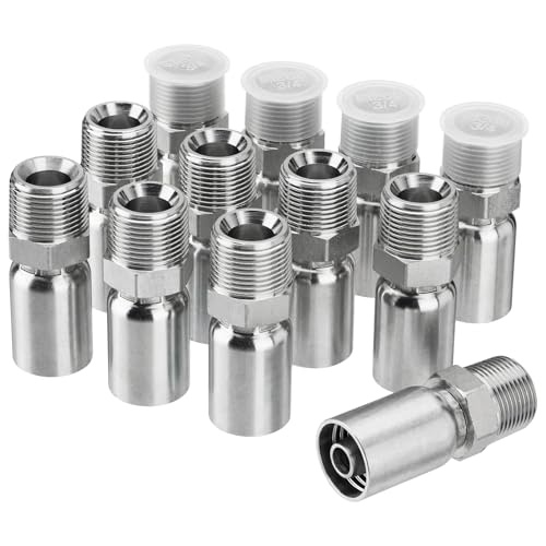 Image of 12 Pack NPTF Hydraulic Hose Fittings, 1 /2 inch I.D. Hose x 3 /4 inch NPTF Male with Protection Cover, Hydraulic Hose End Crimp Fitting Kits Compatible with U-Series Hoses