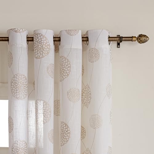 Image of HOMEMONDE Sheer Window 5 Feet Curtains 1 Piece - Printed Sheer Light Filtering Curtain Top Style Eyelets - (60 Inches, Gold)