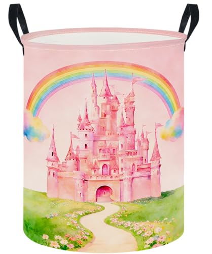 Image of CLOCOR Large Laundry Basket,Waterproof Fabric Storage Container,Room Decor(Pink Castle)