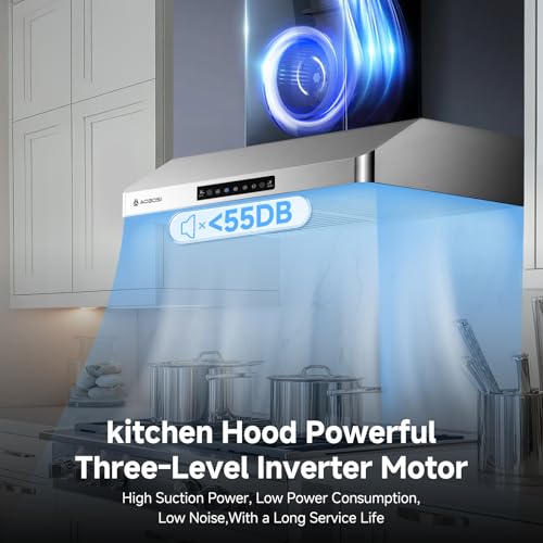 Image of AAOBOSI 30 Inch Under Cabinet Range Hood, 800 CFM Stainless Steel Kitchen Vent Hood with Gesture Sensing, Touch Control, 3-Speed Exhaust Fan, LED Lights, Ducted Range Hood