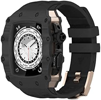 KANUZ Carbon Fiber Case for Apple Watch 8 7 44mm 45mm Rubber Strap Luxury Carbon Set Frame Bezel Modification Kit for iWatch 8 6 5 SE (Color : BBRGB, Size : 45mm for 8/7)