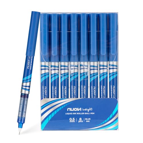 Image of Insight Liquid Ink Rollerball Pens | 0.5mm Micro Tip with Sleek & Lightweight Body | Quick-Dry, Smudge-Free Ink for Smooth Ink flow | Ideal for Office, School & Journaling (Blue Ink, Pack of 8)