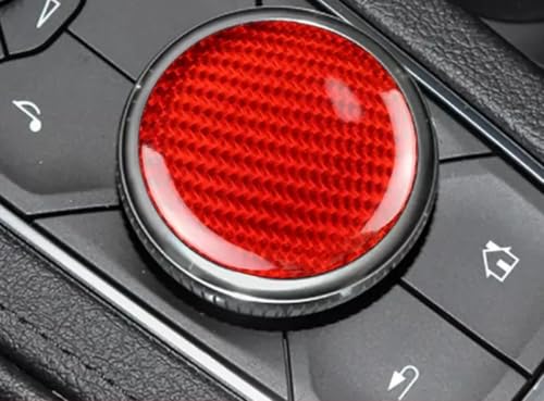 Image of Car Multimedia Audio knob Carbon Fiber Decal Decorative Accessories Compatible with Cadillac XT4 XT5 CT4 CT5 CT6 (red)
