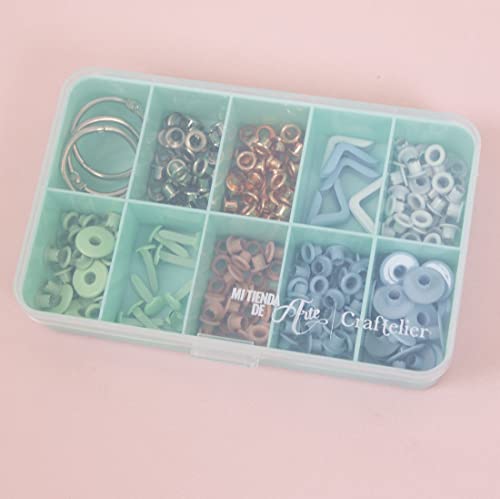 Image of Craftelier - Mini Organizing Box with 10 Compartments for Scrapbooking and Craft Materials | Dimensions 14.6 x 9.1 x 3.2 cm (5.75 inch x 3.6 inch x 1.25 inch) - Transparent and Turquoise Color