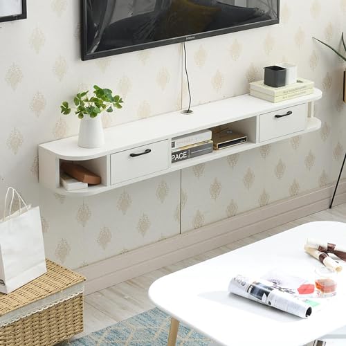 Meuble TV mural bois console multimédia flottante salon 120cm