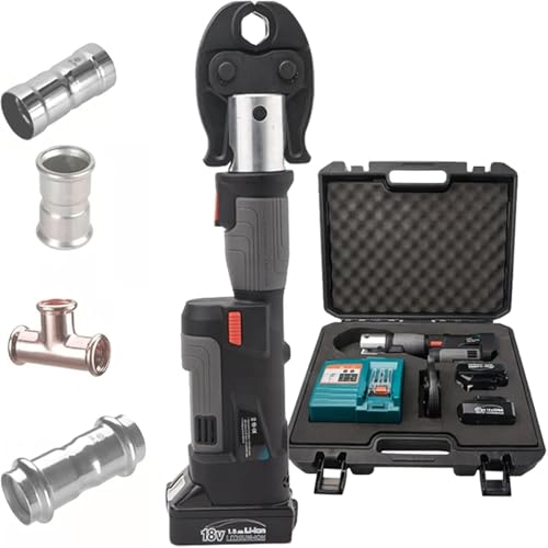 Hydraulic Pipe Press Tool (1series) for Plumbing Copper Pex Multilayer Crimping, with 3 Press Jaws, 2 Batteries, 1 Charger and Carrying Case