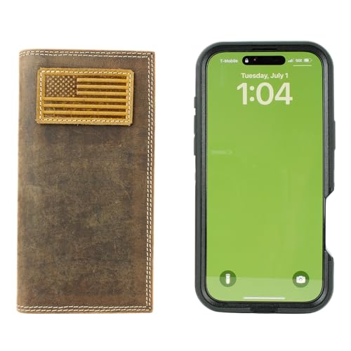 American Bison Men’s Rodeo Wallet – Embossed American Flag Leather Bi-Fold with 12 Card Slots, ID Window, 4 Bill Compartments, Pen Holder – Wooden Gift Box (Brown)4