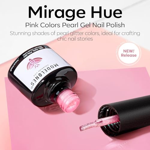 Image of modelones Glitter Gel Nail Polish Pastel Pink Glitter Gel Nail Polish Soak-Off UV Gel Polish - 28+ Days Long-Lasting Salon-Quality Nail Art for Spring DIY Manicure & Gift 15ML