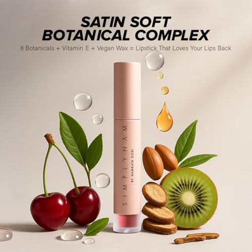 Image of SIMPLYNAM Satin Soft Lip Creme | 1 Swipe Full Coverage | Hydrating, Creamy Matte Finish | 16 Hour Stay | Transfer-Proof & Smudge-Proof | Infused with Peptides & Squalane | Vegan | 5ML | Richa- Ruby Brown