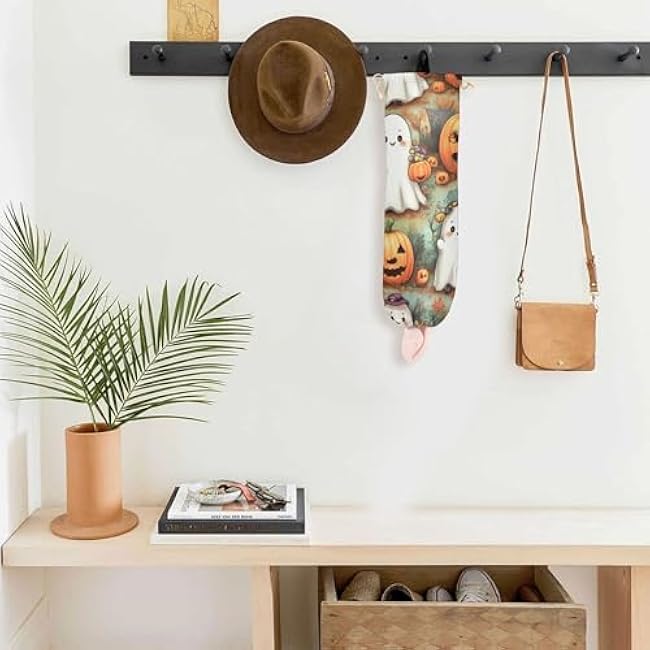 xigua Cartoon Ghosts Plastic Bag Holder Wall Mount with Drawstring 1 Pack, Reusable Grocery Bag Organizer Decor for Bags, Socks, Underwear, And Neckties