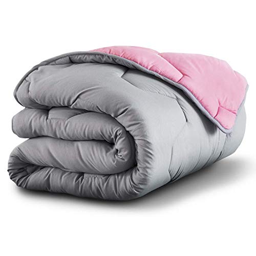 IDMarket - Couette 220x240 CM Abby Bicolore Rose et Gris 300 GR