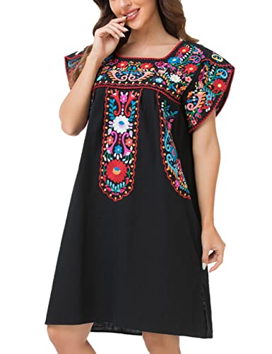 YZXDORWJ Women Summer Mexican Embroidered Boho Peasant Dress Petal Sleeve4