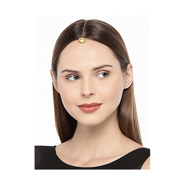 ACCESSHER Gold Plated Single Kundan Stone Borla Maang Tika/Maang Tikka for Women and Girls | Wedding jewelry for Girls Pack of 1 - Image 4