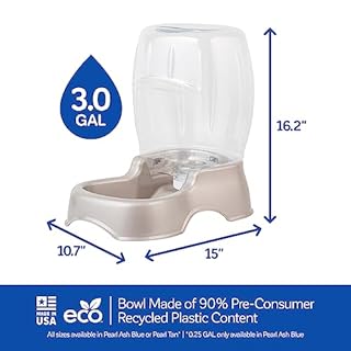 Petmate Pet Cafe Cat and Dog Water Dispenser - Water Bowl for Cats and Dogs, USA Made, 3 GAL, Pearl Tan