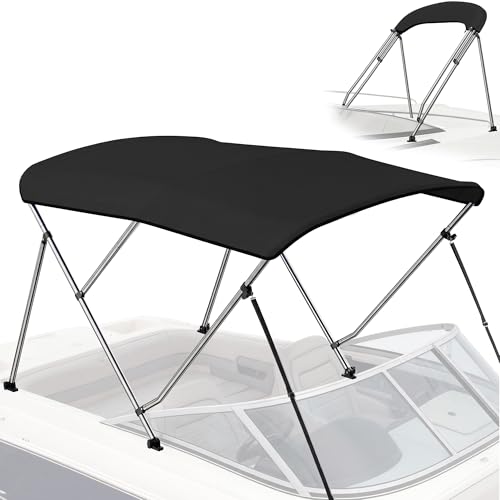 Bimini Tops for Boats - 900D Marine Grade Canvas with 1 Aluminum Alloy Frame, Boat Bimini Top with Storage Boot and 4 Nylon Straps for Jon Boats, Pontoon Boats (Black, 3 Bow 6L x 46 H x 67-72 W)