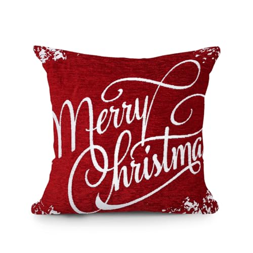 Velosso Christmas Soft Cotton Blended Chenille Filled Tapestry Cushion Cover Xmas Festive Scatter Decorative Square Sofa Couch Pillow Cushion Nordic Stag 43x43cms (1, Wonderland)