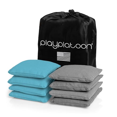 Image of Play Platoon Cornhole Bags Weather Resistant- Set of 8 Regulation Bean Bags for Tossing- Official Professional Size & Weight Corn Hole Bags Two Color All Weather Cornhole Beans Bag Set with Tote Bag