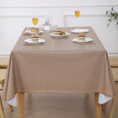 Image of Walrus Heavy Duty Vinyl Tablecloth with Flannel Backing Waterproof Oil-Proof Plastic Table Cloth Stain-Resistant Wipeable Table Cover for Indoor and Outdoor (Coffee Taupe,60x102 Inch)