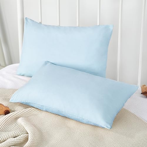 Image of TILLYOU Toddler Pillowcase 2 Pack with Envelope Closure,13 inch x 18 inch Silky Soft Microfiber Travel Kids Pillowcase for Boys and Girls,Aqua Blue