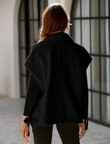 Omoone Damen Sherpa-Weste übergroße Fleece-gefütterte Weste mit Taschen, lässiger Button-Down-Bodywarmer, Schwarz , XL-3XL
