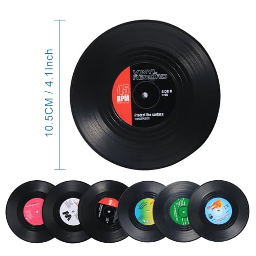 Image of MTROYALDIA Record Coasters for Drinks, Funny, Absorbent, Novelty 6 Pieces Vinyl Disk Coasters, Effective Protection of The Desktop to Prevent Damage- 4.1 Inch