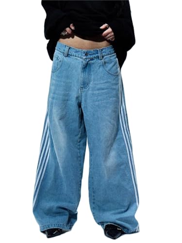Alyweatry Baggy Neutral Jeans for Men Low Rise Wide Leg Vintage Oversized Denim Track Pants