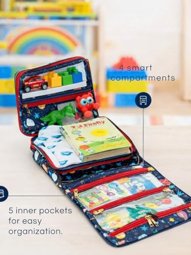Image of Foldable Travel Kit | Multipurpose All-in-One Compact, Foldable, Durable, Lightweight, Waterproof, Bag | Travel Friendly Pouch Ideal for Diaper, Medicines & Toiletry (Outer Space Print)