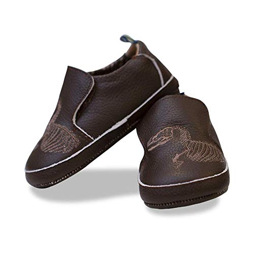 KicKee Pants Little Boys Rubber Gripper Sole T-Rex Dig Embroidery Shoes - Bark, 12-18 Months