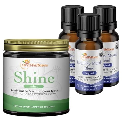 OraWellness Shine Remineralizing Natural Teeth Whitening Powder in Mint + Healthy Mouth Blend Organic Toothpaste & Mouthwash Alternative Tooth Oil, Pack of 3 Cover