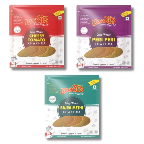 Image of Daadi's Khakhra Cheesy tomato, Bajra Methi & Peri Peri 180g x 3 units 540g (Pack of 3)