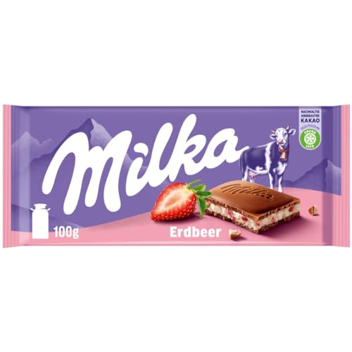 Milka Erdbeer – Alpenmilch-Schokolade mit fruchtiger Milchcrème und Erdbeerstückchen – 100g