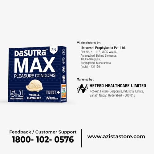 Image of Dasutra Max Pleasure Dotted Condoms For Men | 5 in 1 Multi-Textured Lubricated | Enhanced Pleasure For Both | 3 in Each Pack. (Vanilla, Pack of 10)