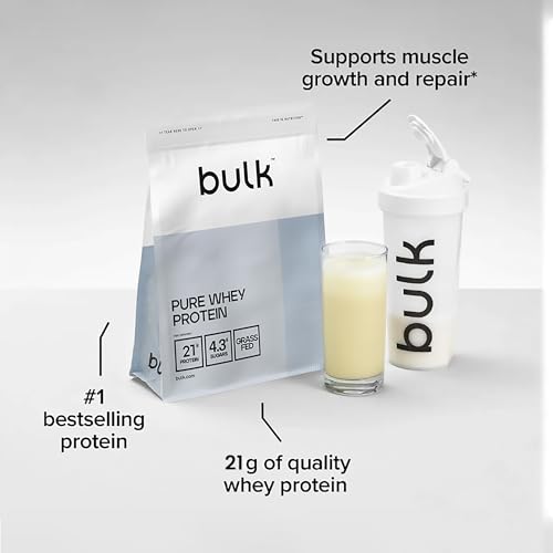 Image of Bulk Pure Whey Protein Powder, 900 g (1.98 lb), Vanilla | 21g Protein per Scoop | Muscle Growth & Recovery | Whey Concentrate | Vegetarian