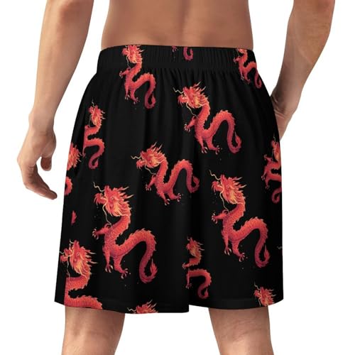 Red Chinese Dragon Men's Pajama Shorts Drawstring Pajama Pants Loungewear Pj Bottoms with Pockets3