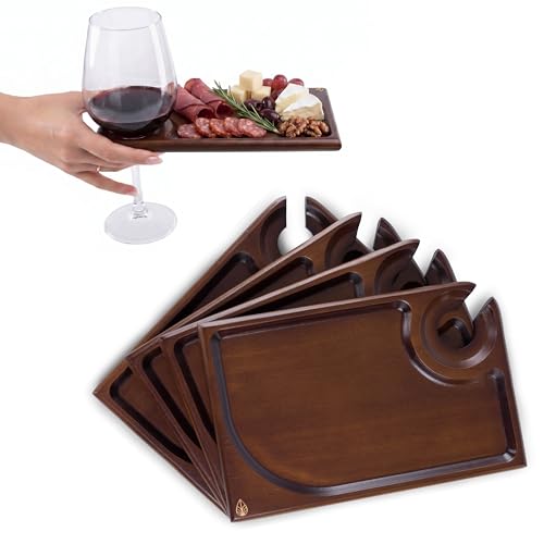 PICNIC TIME Rectangle Wine Appetizer Plates, Set of 4 Wooden