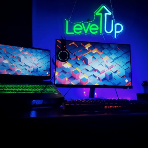Image of Level UP Neon Sign, Neon Sign For Wall Decor, Game Room Game Zone LED Neon Light Wall Art Decor Home Bedroom Gaming Room Decoration Party Personalized For Gamer (15.7 x 8.7 in)