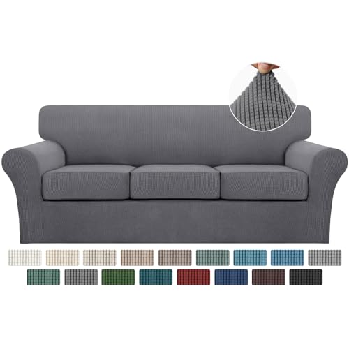 Turquoize 4 Piece Sofa Covers for 3 Cushion Couch Sofa Slipcover Soft Couch Cover for Dogs-Washable Sofa Furniture Covers with 3 Individual Cushion Covers, Jacquard Fabric (3 Cushion Sofa, Gray)