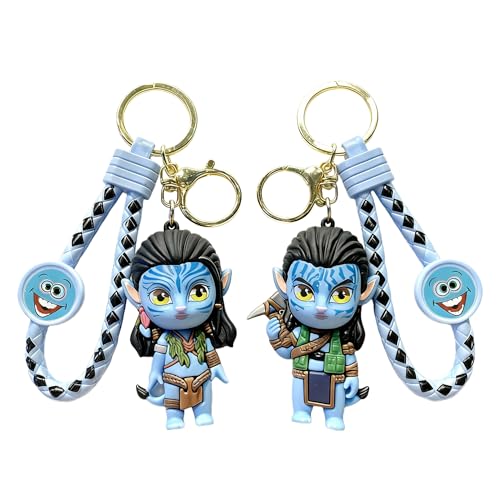 LG LOUIS GARDEN 2PCS Avatar Na'vi Character Keychains for Fans - Cute Pandora Cartoon Key Ring Pendant Set, Ideal Avatar Movie Gift for Birthday & Valentine's Day