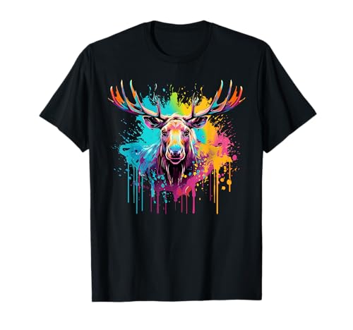 Colorful Moose Wildlife Animal Lover Splash Art T-Shirt