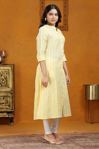 Image of Cotton Culture Yellow Cotton A Line Solid Kurta