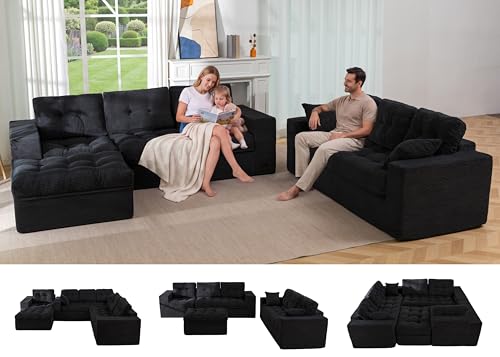 Image of MAXYOYO Modular Sectional Sofa with Ottoman and Loveseat, Cloud Boneless Couch with Layered Cushion, Flexible Module Combination Sofa for Living Room, No Assembly Required,Black