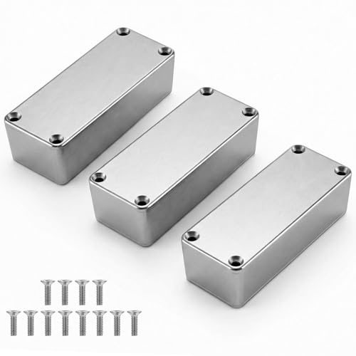 QWORK 1590A Guitar Pedal Enclosure 3 Pack Die Cast Aluminum Stomp Box Case Unfinished 3.64 x 1.52 x 1.22 in with 12 Screws and 12 Rubber Feet for DIY Effects