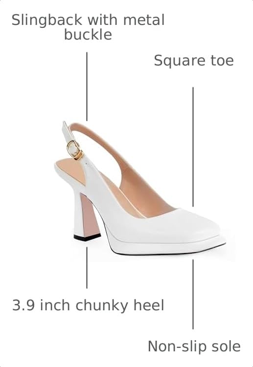 Image of High Heels for Women Slingback Square Toe Pumps Shoes Closed Toe Heels Mary Jane Fashion Dressy Platform Heeled Sandals