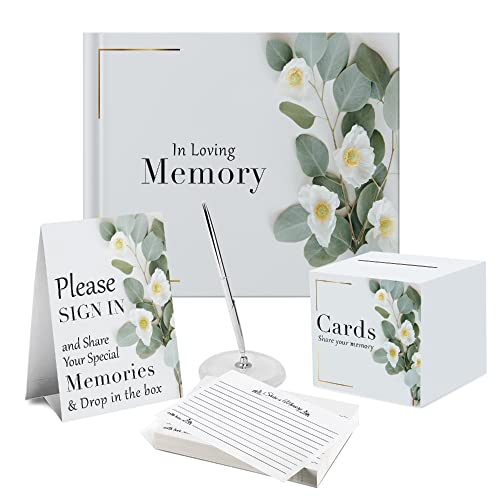 7 Pcs Guest Book Set, Funeral Guest Book, Includes: Guestbook, 50 Memory Cards, Ball Pen+Pen Stand, Table Sign, Card Box, Mailer Box, Celebration Of Life Guest Book, Registry Book, Memory Book #TOP22