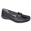 Ladies Nautical Wide FIT Leather Smart Loafer Tassel Moccasin Flat Slip On Comfort Shoe Size 4-8 (UK 5/ EU 38, Black) #3
