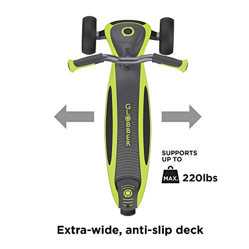 Globber ULTIMUM is Set to revolutionize The Riding Experience on 3-Wheel Scooters Thanks to Our Patented, Adjustable Steering Angle Control System at The Front of The Deck. (Lime Green)