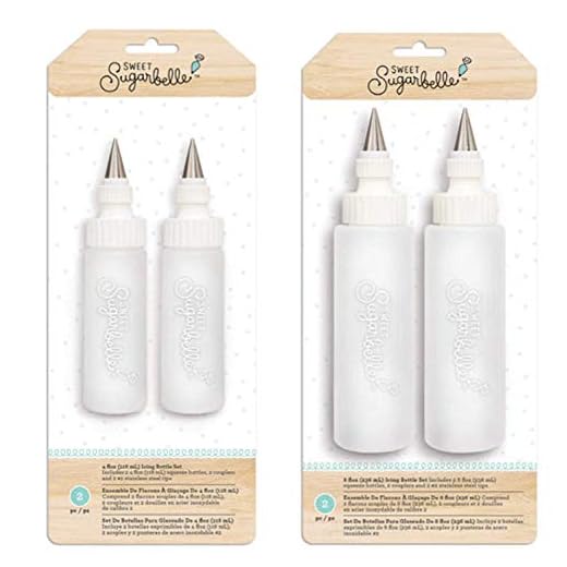 Sweet Sugarbelle Cookie Icing Bottles - 4 Ounce & 8 Ounce Squeeze Bottles with Couplers and Stainless Steel Tips