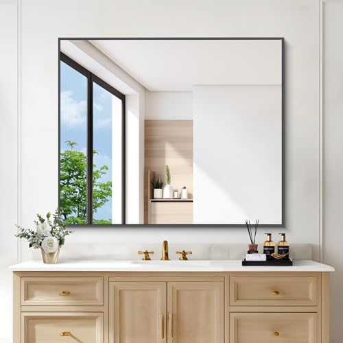 Image of DESBING Black Bathroom Mirror for Wall, 30x36 Inch Rectangle Mirrors with Metal Frame, Modern Vanity Wall Mirror Decor for Entryway Hangs, Bathroom Living Room Horizontal or Vertical