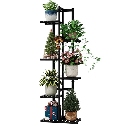 Bamworld Soporte para plantas Soporte para flores Bambú Estantería para plantas Interior Estantería para flores Pequeño Soporte de flores de metal para Terraza, Jardín, Balcón, Salón, Dormitorio