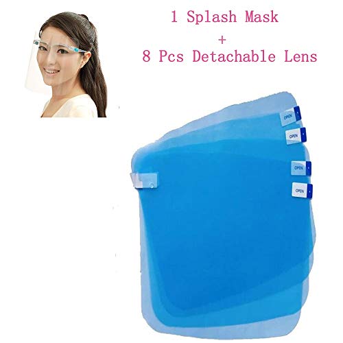 Preisvergleich Produktbild CHENXJ Anti-Spucken Sneeze Maske, Sicherheitsbrille, Anti-Fog Gesichtsschutz durchsichtiger Kunststoff Visier Augenschutz-Gesichtsmaske for Outdoor-Büro Küche(1 Stück + 8 Objektiv)